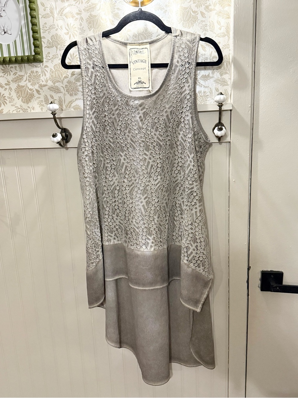 Vintage Concept Lace Overlay Tunic Tank Top XL Boho